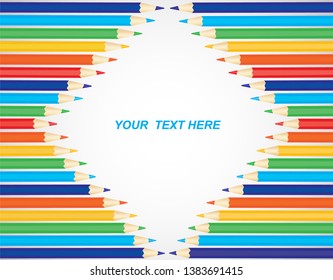 A set of colored pencils and space for text.