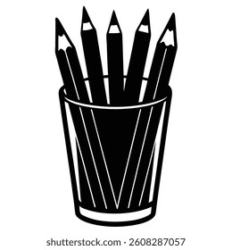 a set of colored pencils- stands upright in a glass