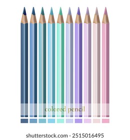 Set of colored pencils. Ten pastel shades. Vector. Modern color palette. Used for collage and web design