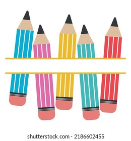 A set of colored pencils with a text frame, color vector isolated illustration
