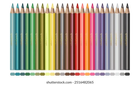 Set of colored pencils. Twenty four shades. Vector. Modern color palette. Used for collage and web design