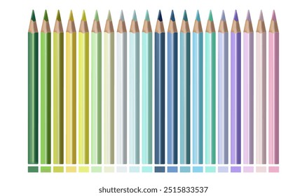 Set of colored pencils. Twenty shades. Vector. Modern color palette. Used for collage and web design