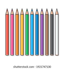 Set Of Colored Pencils Vector Icon Illustration. Crayons Colored Pencil Flat Icon