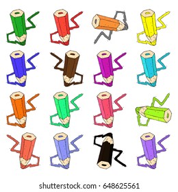 Set of colored pencils. Vector illustration  colored pencil collection loosely  isolated on white background. Hand drawn pencil.