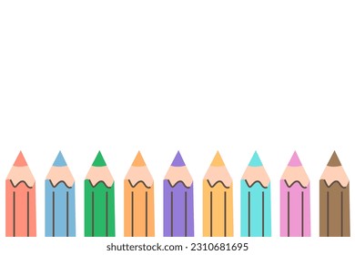 Set of colored pencils vector isolated. Web banner with empty space for message, advertising white background. Back to school concept.