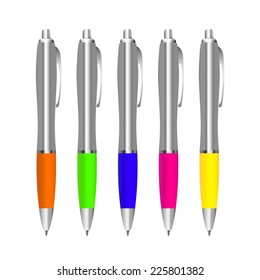 set of colored pens on a white