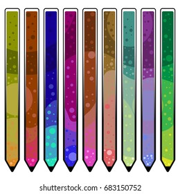 Set of colored pens or pencils with a single pattern. Vector illustration.