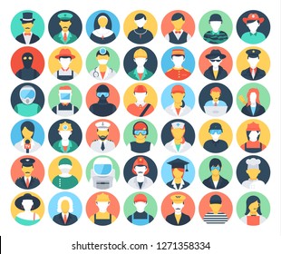 Set of Colored People and Professions Icons