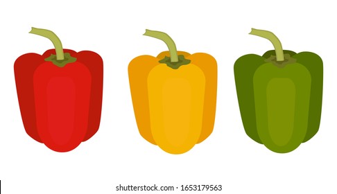 Set of colored peppers red, yellow and Best for farm market, vegetarian salad recipe or web design. vector illustration in flat style Isolated on white background
