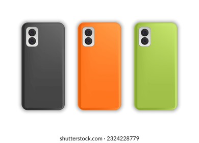 set of colored Phone Case Mockup. Vector illustration