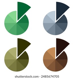 Conjunto de gráficos circulares de colores, Plantillas infográficas, círculo gráfico dividido en 8 segmentos.	