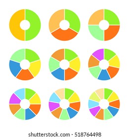 Set of colored pie charts. Templates sectoral graphs in flat style. Colorful elements for infographics. Vector