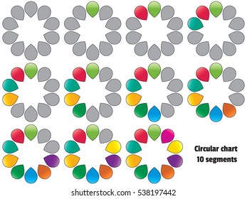 Set of colored pie charts. Templates sectoral graphs in flat style. Colorful elements for infographics. Vector