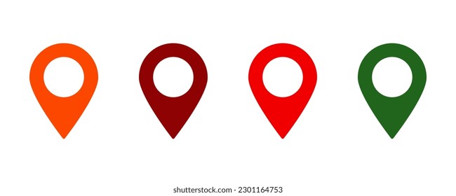 Set of colored pin point icon, map location symbol isolated on white background. Vector illustration