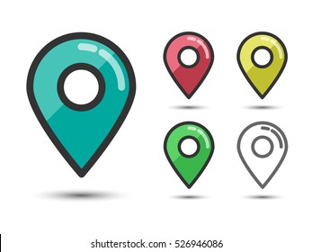 Set of Colored Pin Pointers Linear Flat Icons. Vector EPS 10