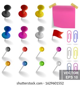 Set of colored pins. Nails paper clips. Stationery. For your design.
