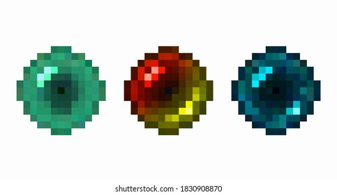 A set of colored pixel eyes isolated on a white background. Colored eyeballs drawn in a flat style. Vector illustration