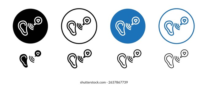 Set of colored pixel perfect Active listening icon with 1 unexpanded, 1 silhouette, An icon illustrating a person attentively listening with ear and speech bubble elements.