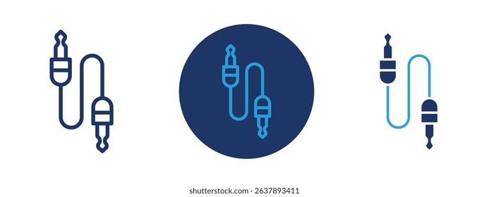 Set of colored pixel perfect AUX cable icon with 1 unexpanded, 1 silhouette, AUX cable icon representing a 3.5mm auxiliary audio connector.