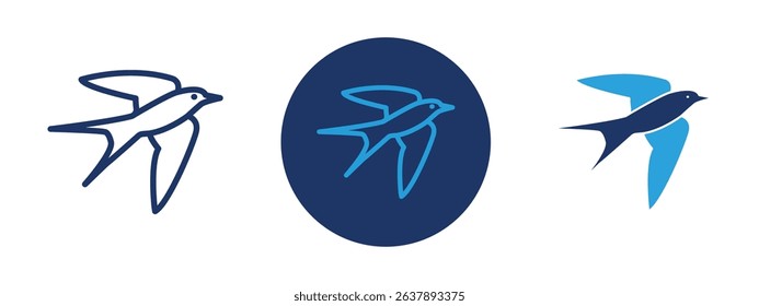 Set of colored pixel perfect Barn swallow icon with 1 unexpanded, 1 silhouette, Barn swallow icon depicting the small migratory bird in flight.