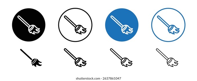 Set of colored pixel perfect broom icon with 1 unexpanded, 1 silhouette, Cleaning broom icon representing cleanliness, sweeping, or janitorial tasks.