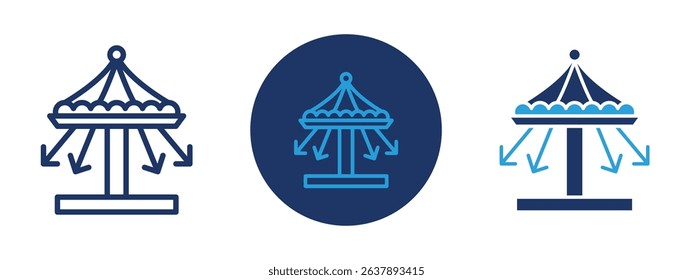 Set of colored pixel perfect Carousel icon with 1 unexpanded, 1 silhouette, Carousel icon depicting a rotating amusement park ride with seats.