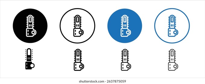 Set of colored pixel perfect Chainsaw icon with 1 unexpanded, 1 silhouette, Chainsaw icon for logging, forestry, and cutting wood equipment.