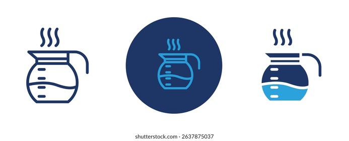 Set of colored pixel perfect coffee pot icon with 1 unexpanded, 1 silhouette, Icon of a classic coffee pot, symbolizing brewing, caf� culture, and hot beverages.