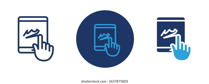 Set of colored pixel perfect Finger confirms signature icon with 1 unexpanded, 1 silhouette, Icon showing a finger confirming a digital signature or authentication.