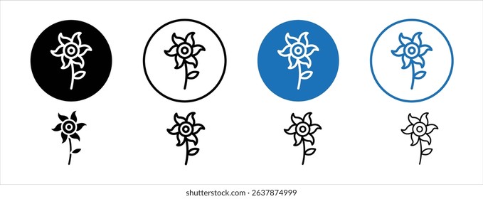 Set of colored pixel perfect Flower icon with 1 unexpanded, 1 silhouette, Icon of a blooming flower, representing nature, beauty, and spring.