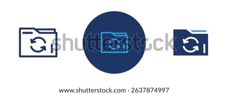 Set of colored pixel perfect Folder sync icon with 1 unexpanded, 1 silhouette, Folder sync icon indicating cloud storage, data synchronization, or backup.