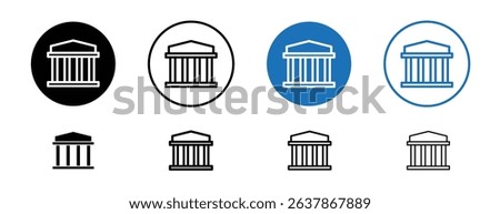Set of colored pixel perfect Government icon with 1 unexpanded, 1 silhouette, A government building icon with columns, representing authority or institutions.