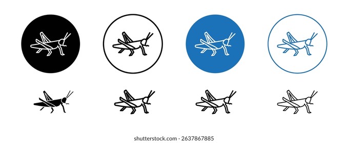 Set of colored pixel perfect Grasshopper icon with 1 unexpanded, 1 silhouette, A stylized grasshopper insect icon used for nature or biology-related visuals.