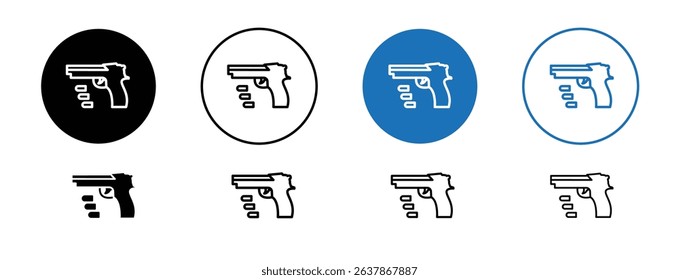 Set of colored pixel perfect Gun with ammunition icon with 1 unexpanded, 1 silhouette, A firearm with bullets beside it representing weapons or ammunition.