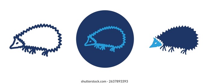 Set of colored pixel perfect Hedgehog icon with 1 unexpanded, 1 silhouette, Hedgehog icon representing the small spiny mammal.
