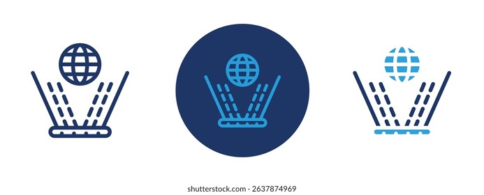 Set of colored pixel perfect Holographic Display icon with 1 unexpanded, 1 silhouette, Icon of a holographic display projecting 3D visuals and futuristic tech.