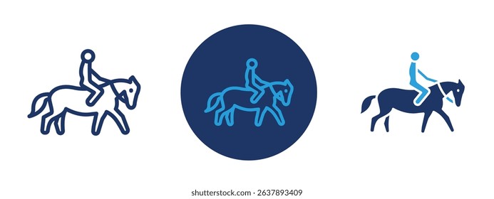 Set of colored pixel perfect horse Ride icon with 1 unexpanded, 1 silhouette, Horse ride icon depicting a person riding a horse.