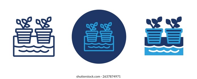 Set of colored pixel perfect Hydroponics farming pot icon with 1 unexpanded, 1 silhouette, Icon of a hydroponics farming pot, representing soilless agriculture.