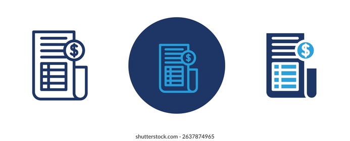 Set of colored pixel perfect Invoice icon with 1 unexpanded, 1 silhouette, Invoice icon indicating billing, payment, and financial documentation.