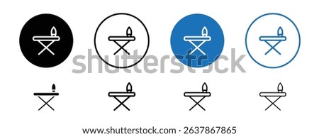 Set of colored pixel perfect ironing table icon with 1 unexpanded, 1 silhouette, An icon of a flat surface with an iron, symbolizing ironing or laundry.