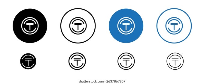 Set of colored pixel perfect Kazakhstan tenge icon with 1 unexpanded, 1 silhouette, A currency symbol representing the Kazakhstani tenge.
