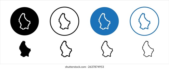 Set of colored pixel perfect Luxembourg country map icon with 1 unexpanded, 1 silhouette, Icon of Luxembourg�s country map, symbolizing geography or travel.
