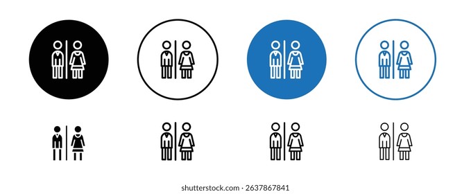 Set of colored pixel perfect man and woman toilet sign icon with 1 unexpanded, 1 silhouette, A unisex restroom icon featuring both male and female symbols.