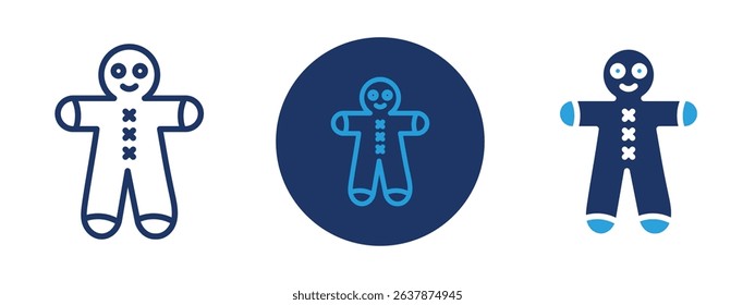 Set of colored pixel perfect Man cookie icon with 1 unexpanded, 1 silhouette, Icon of a man-shaped cookie, often used for gingerbread or festive treats.