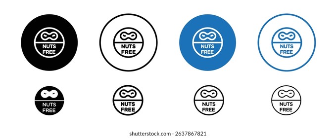 Set of colored pixel perfect nuts free icon with 1 unexpanded, 1 silhouette, An allergy-friendly icon showing a food product is free of nuts.