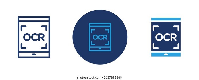Set of colored pixel perfect OCR icon with 1 unexpanded, 1 silhouette, OCR icon representing Optical Character Recognition technology.