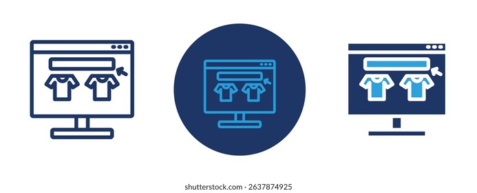 Set of colored pixel perfect Online fabric shop line icon with 1 unexpanded, 1 silhouette, Line icon representing an online store for fabric and textiles.