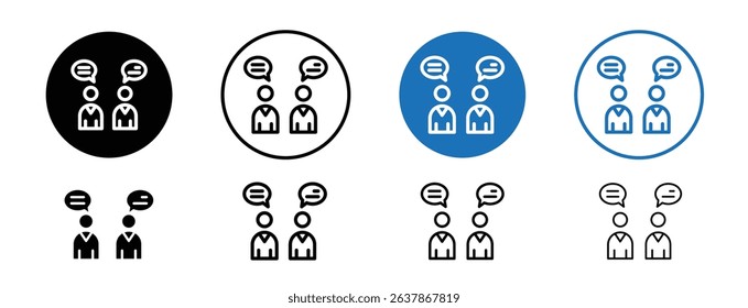 Set of colored pixel perfect Person conversation icon with 1 unexpanded, 1 silhouette, Two people in dialogue representing a conversation or communication.