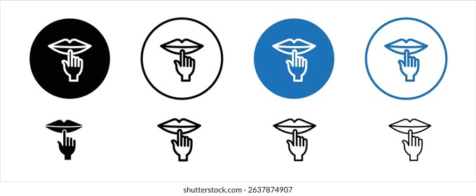 Set of colored pixel perfect Please do quiet pssst icon  with 1 unexpanded, 1 silhouette, Icon showing a gesture for silence or quietness, often used in libraries.