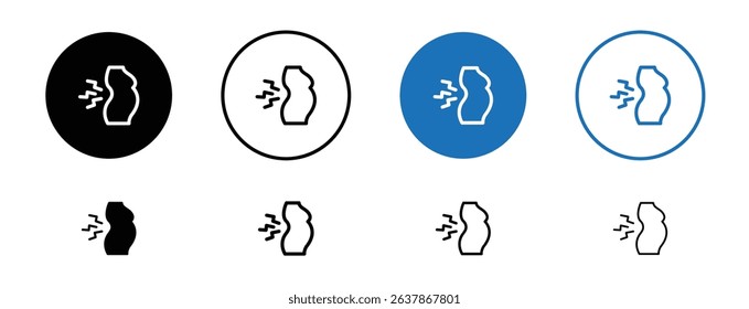 Set of colored pixel perfect Pregnant woman backache icon with 1 unexpanded, 1 silhouette, A pregnant woman holding her lower back, indicating back pain.